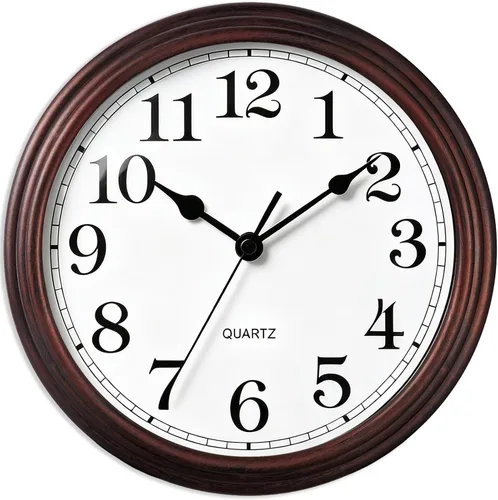 Vista 14 de Reloj de pared de 9 pulgadas, silencioso sin tictac, clásico, funciona con pilas, decorativo para sala de estar, dormitorio, baño, cocina y oficina