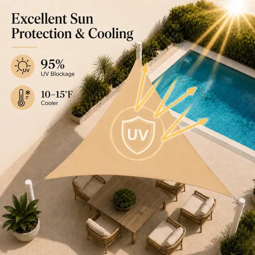 Vista 2 de ShadeMart Toldo impermeable triangular de 12 x 12 x 12 pies, color beige, toldo con 95% resistente a los rayos UV, para patio, terraza, balcón