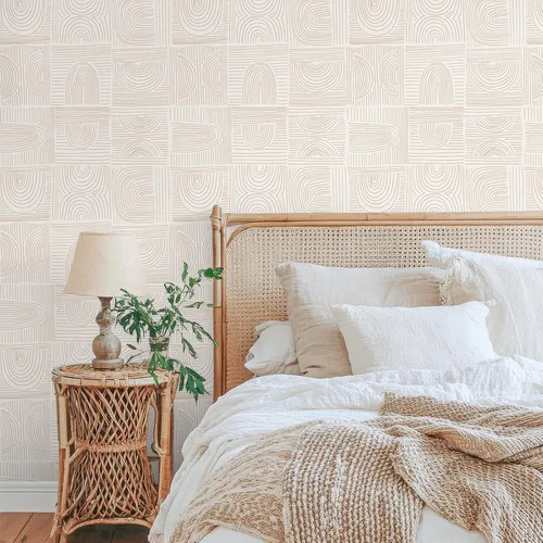 Vista 2 de VEELIKE Papel tapiz geométrico retro para despegar y pegar, papel tapiz geométrico bohemio para baño, dormitorio, 17.7 x 118 pulgadas, papel tapiz