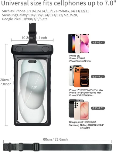 Vista 3 de wellhouse Funda impermeable para teléfono, funda impermeable para iPhone 17 16 15 14 13 Pro Max XS Samsung, IPX8 3D bolsa seca para teléfono celular