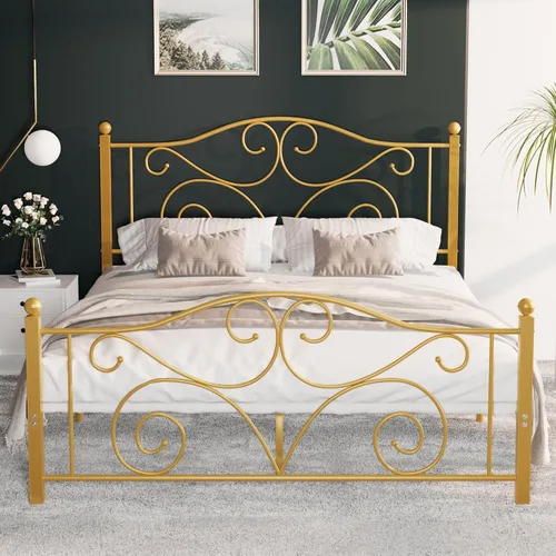 Vista 25 de VECELO Base de cama con dosel de metal, tamaño individual, base de colchón con plataforma de 4 pósteres con cabecero, soporte de listones de acero