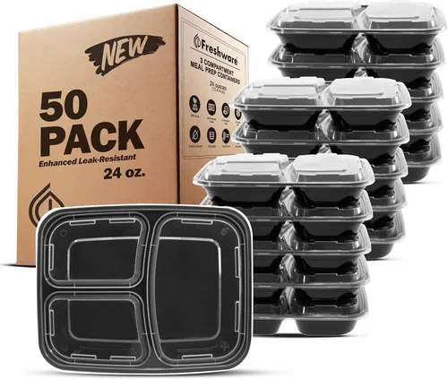 Vista 12 de Freshware Contenedores de preparación de comidas [21 unidades] 3 compartimentos con tapas, contenedores de almacenamiento de alimentos, caja Bento