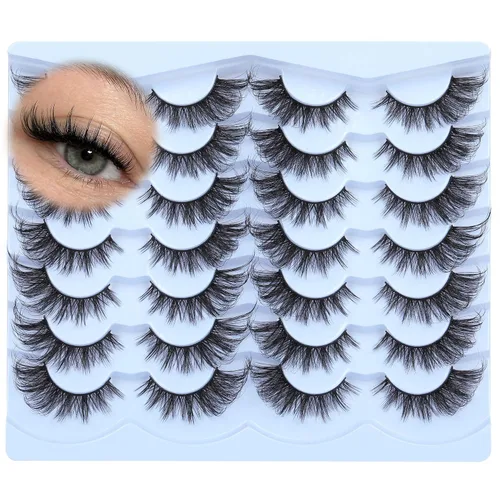 Vista 16 de Pestañas postizas de visón natural, efecto ojo de gato, finas, 16 mm, 5D, paquete de 14 pares de pestañas falsas de TNFVLONEINS