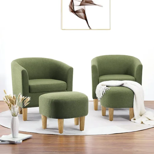 Vista 8 de DAZONE Silla Moderna de Mediados de Siglo, Silla de Acento Tipo Barril con Otomana, Juego Cómodo de Sillón con Reposapiés, Sillas Cómodas para Sala