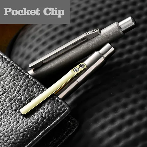 Vista 4 de Hamans Bolígrafo de 5.39 pulgadas de longitud, aleación de titanio, bolígrafo con clip, bolígrafo de bolsillo de escritura para negocios, oficina