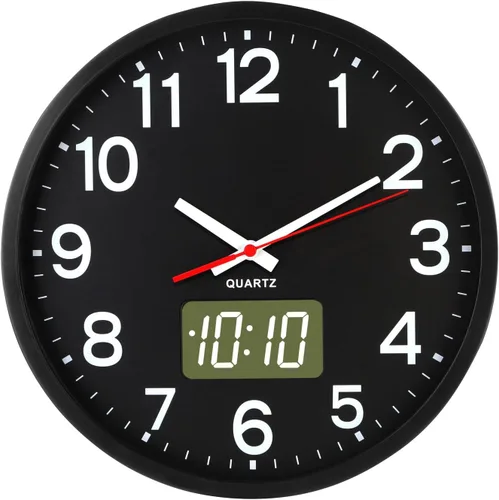 Vista 8 de Reloj de pared analógico de 12 pulgadas, silencioso, sin tictac, reloj de pared grande de cuarzo con LED nocturno, reloj de pared decorativo a