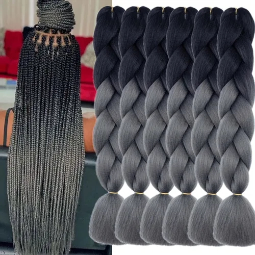 Vista 54 de 3 paquetes de extensiones de cabello sintético para trenzar de color negro a azul, tamaño jumbo ombré, de 24 pulgadas o trenzas de ganchillo