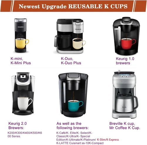 Vista 2 de Tazas reutilizables K para K-Mini/K-Duo/K-Express, pack de 2 Tazas K reutilizables para cápsulas de café K-eurig, tazas K rellenables sin BPA
