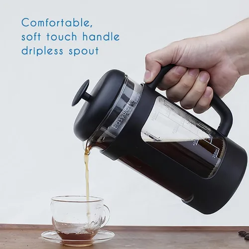 Vista 4 de Easyworkz French Press - Cafetera de 12 onzas con vidrio de borosilicato, mango de agarre suave