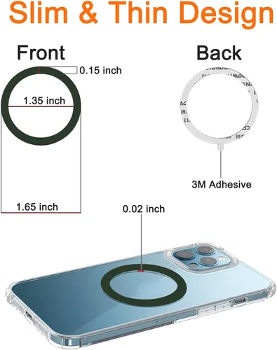 Vista 2 de COJOC 5 piezas para anillo adaptador magnético universal, adhesivo magnético compatible con accesorios de carga inalámbrica Magsafe para iPhone