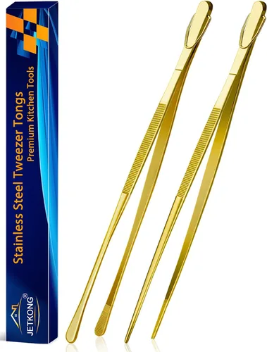 Vista 23 de JETKONG 2 pinzas para alimentos de 9 pulgadas, pinzas de cocina de acero inoxidable, pinzas de cocina (negro)