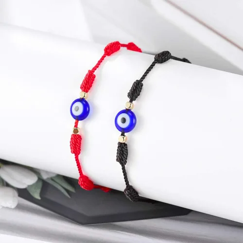 Vista 2 de Tarsus (Ver.3) Pulseras de la suerte de mal de ojo 7 nudos, amuleto de cuerda roja ajustable para mujeres y hombres