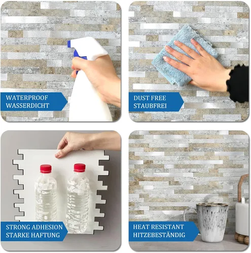 Vista 6 de MOFIT Azulejo de Respaldo de Ladrillo de Piedra 3D para Cocina Despegar y Pegar Azulejo de Pared Autoadhesivo, Pegatinas de Azulejos de Mosaico