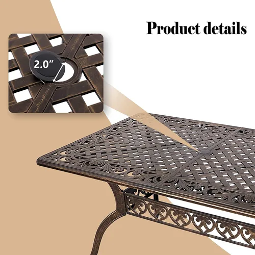 Vista 6 de TITIMO Juego de comedor de 7 piezas de aluminio fundido para patio, muebles de comedor al aire libre, juego de conversación de patio, mesa Silla
