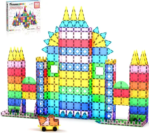 Vista 13 de PicassoTiles Bloques Magnéticos de Azulejos Espejo para Construcción, Regalos Sensoriales de Construcción Juego de Expansión Cuadrado de Imanes
