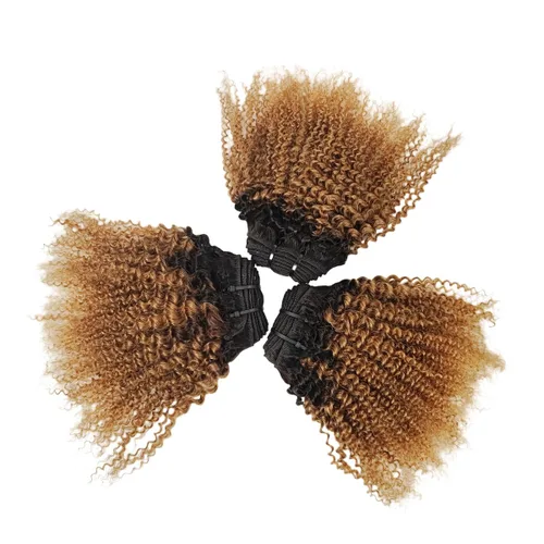 Vista 2 de Paquetes de Cabello Humano Rizado Afro Kinky Ombré Mongol 8 10 12 Pulgadas 1B/30 Negro Marrón 4B 4C Paquetes de Cabello Humano Afro Kinky Rizado