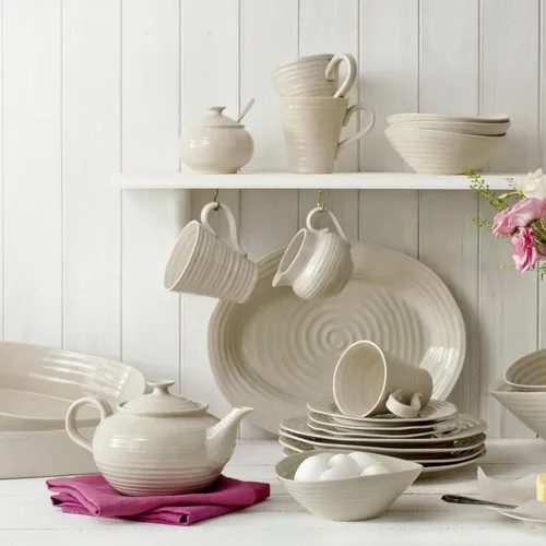 Vista 6 de Portmeirion Sophie Conran - Jarra grande de porcelana fina de 3 puntos para servir bebidas frías o exhibir flores, apta para lavavajillas Guijarro