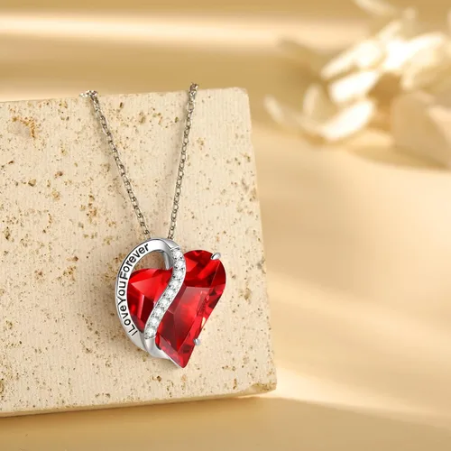 Vista 5 de AiliFe Collares con colgante de corazón de amor, chapado en oro blanco de 14 quilates, collar con colgante de corazón para mujer, collar