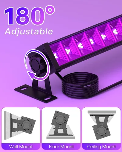 Vista 7 de Paquete de 2 luces LED negras de 42 W, barras de luz negra con enchufe+interruptor+cable de 6 pies, luz negra para fiesta brillante, póster