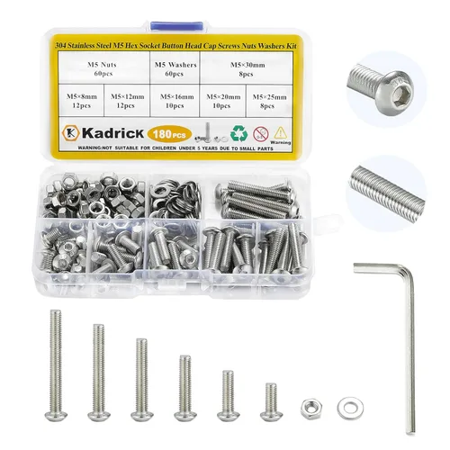 Vista 31 de Kadrick 1230 piezas de tornillos de acero inoxidable 304, surtido métrico M2 M3 M4 M5, kit de pernos de cabeza hexagonal de botón de 4mm-20mm