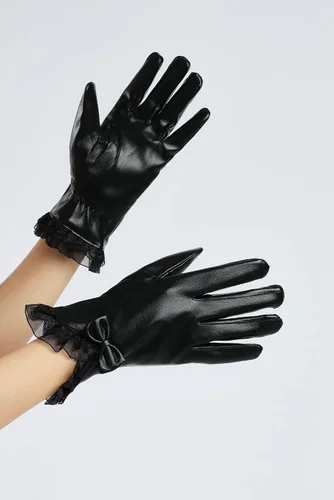 Vista 44 de Sahabowi Guantes de cuero para clima frío Manopla de lana cálida de invierno para mujeres