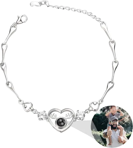 Vista 30 de Godchoices Pulsera de fotos personalizada, pulsera de proyección de fotos con imagen en el interior, collar con texto en inglés "I Love You