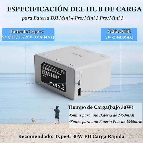 Vista 6 de Paquete de 2 mini baterías de vuelo inteligente serie 3 Plus con concentrador de carga bidireccional para DJI Mini 4 Pro - Batería de repuesto
