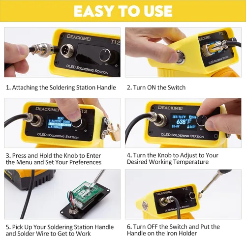 Vista 5 de Estación de soldador inalámbrico para batería Dewalt 20V Max, temperatura ajustable, suspensión automática y protección de bajo voltaje, conversión