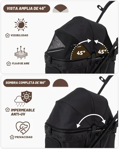 Vista 4 de HITTITE Cochecito para mascotas con cubierta resistente a la intemperie, cochecito todo terreno para gatos y perros de 4 ruedas con toldo ajustable
