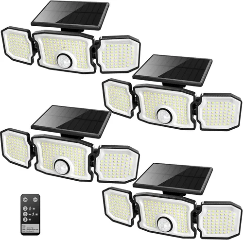 Vista 11 de Luces solares impermeables para exteriores, 2800 lm, 200 luces LED con sensor de movimiento, 3 cabezales y 3 modos de luces de inundación, luces