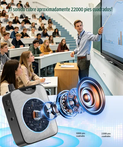 Vista 2 de SHIDU Amplificador de voz de potencia de 35 W con micrófono de solapa inalámbrico Bluetooth, micrófono portátil para profesor con altavoz, sistema