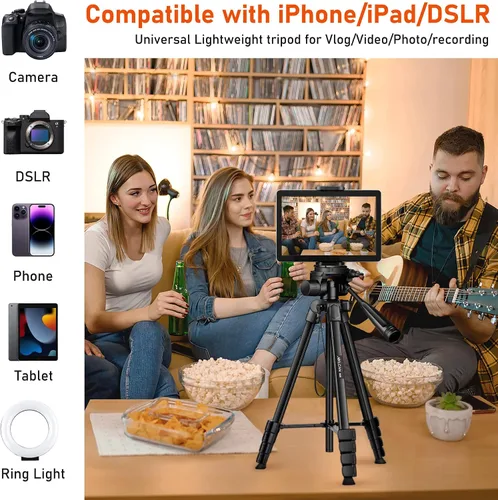 Vista 3 de JOILCAN Trípode de cámara, trípode para tablet de 68" para teléfonos y cámaras, trípodes de viaje compatibles con iPad iPhone DSLR SLR Proyector