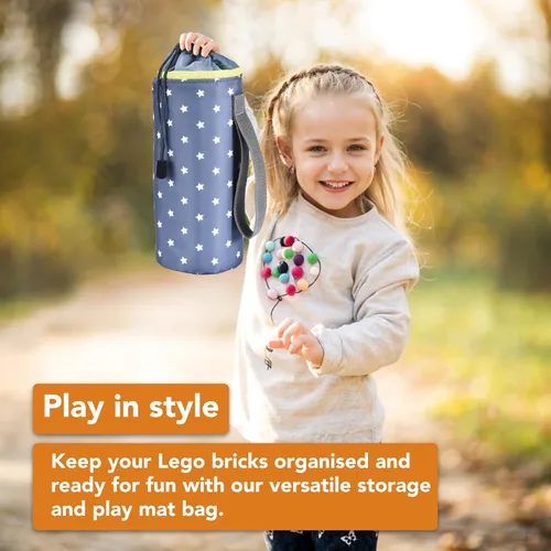 Vista 4 de Bolsa compacta de almacenamiento de juguetes y tapete de juego (9 x 4 x 4 pulgadas), organizador de juguetes para habitación de los niños, soporte