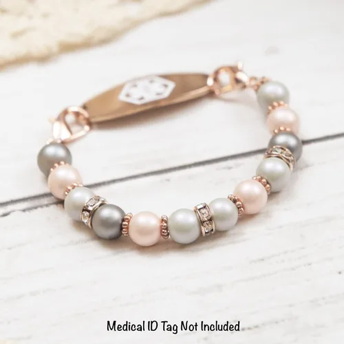 Vista 3 de Pulsera de alerta médica de oro rosa, pulsera médica de repuesto intercambiable de identificación médica, etiqueta de identificación no incluida