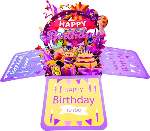 Vista 9 de Tarjetas de cumpleaños 3D desplegables, reproducción automática 3D de colores cambiables, música ligera, tarjetas de pastel de cumpleaños emergentes
