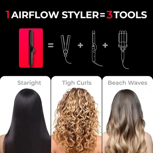 Vista 3 de TYMO Airflow 2.0 - Plancha rizadora de pelo 2 en 1, rizador de pelo 2 en 1, varita rizadora de 1.25 pulgadas para cabello largo y corto, doble Negro