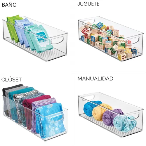 Vista 7 de iDesign - Recipiente de plástico apilable para despensa con asas para gabinetes o refrigerador, transparente, fabricado en EE. UU Para armarios