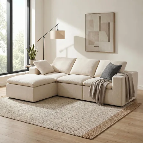 Vista 9 de Sofá de nube sin hueso de 106 pulgadas, sofá modular en forma de L, sofá de sala de estar de espuma viscoelástica en una caja, tela de chenilla,