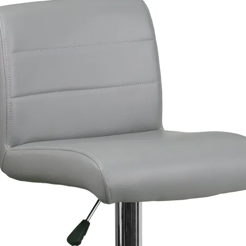 Vista 6 de Flash Furniture Taburete de bar de altura ajustable de vinilo gris contemporáneo con asiento enrollado y base cromada