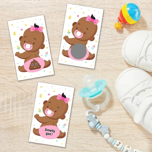 Vista 3 de Juego de 38 cartas para rifas de baby shower para niñas, boletos de lotería para baby shower, juegos de tarjetas para raspar, juegos de tarjetas