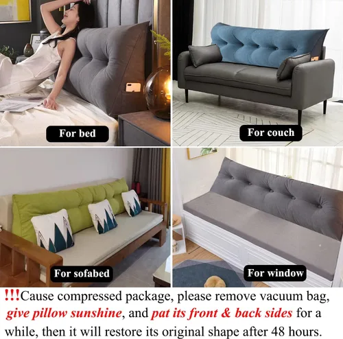 Vista 9 de Almohada de cuña para cabecera para dormir, almohadas de descanso de espalda con funda extraíble, almohada de lectura triangular para sentarse