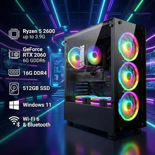 Vista 2 de Escritorio para PC para juegos STGAubron, R5 2600, RTX 2060 6G