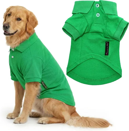 Vista 48 de Camisas Polo Parisian Pet - Camisa de Algodón Transpirable para Perros - Azul Sólido, Ropa de Verano con Capucha - Cuello con Botón para Perros