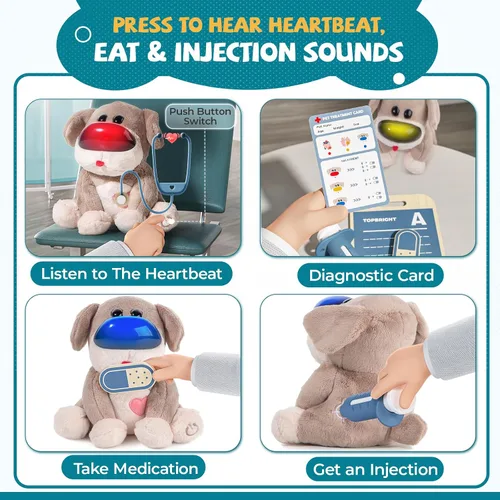 Vista 4 de Set interactivo de veterinario para perros, juego de veterinario para niños, regalo de cumpleaños para niños y niñas, kit de juguetes de simulación