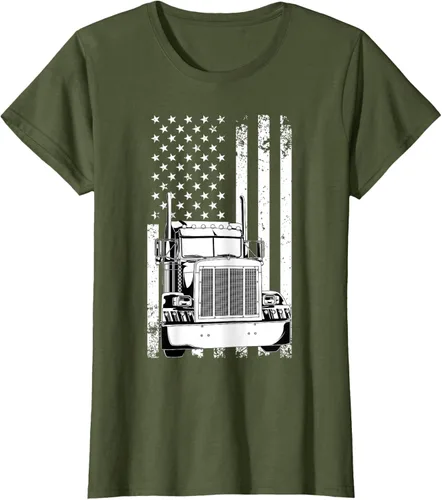 Vista 88 de Camión conductor bandera americana camionero vintage hombres mujeres regalo camiseta