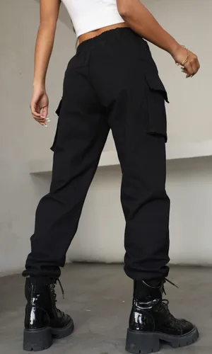 Vista 5 de VANGULL Pantalones deportivos de cintura alta para mujer, estilo casual, con bolsillo con solapa, color liso, para exteriores, color negro