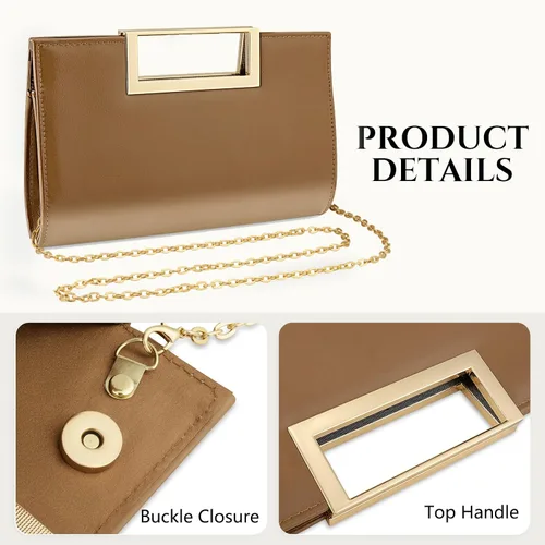 Vista 6 de Gets Bolso de mano para mujer, de piel sintética, bolso de noche para formal, boda, fiesta, bolso cruzado pequeño con cadena