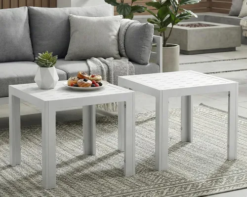 Vista 7 de NICESOUL® Mesas auxiliares de aluminio, 2 piezas, mesas de té grises para patio al aire libre, porche, muebles de patio trasero, piezas en pares