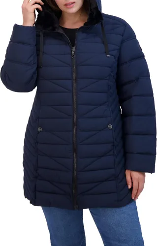 Vista 17 de Nautica Chaqueta acolchada de peso medio con capucha y ribete de piel sintética para mujer Negro