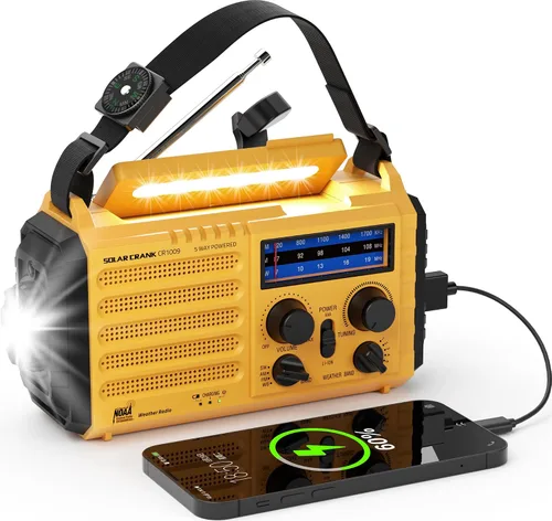 Vista 13 de AUTO NOAA Radio de emergencia de alerta, manivela solar portátil AM FM radio meteorológica de onda corta para supervivencia, radio a